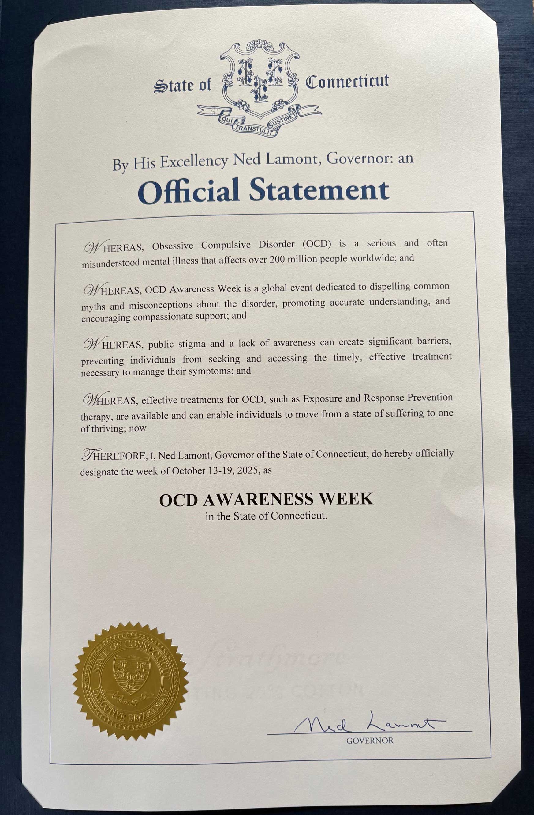 OCD Awareness Week 2025 Proclamation